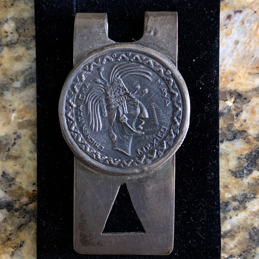 Vintage Sterling Silver Mayan Money Clip